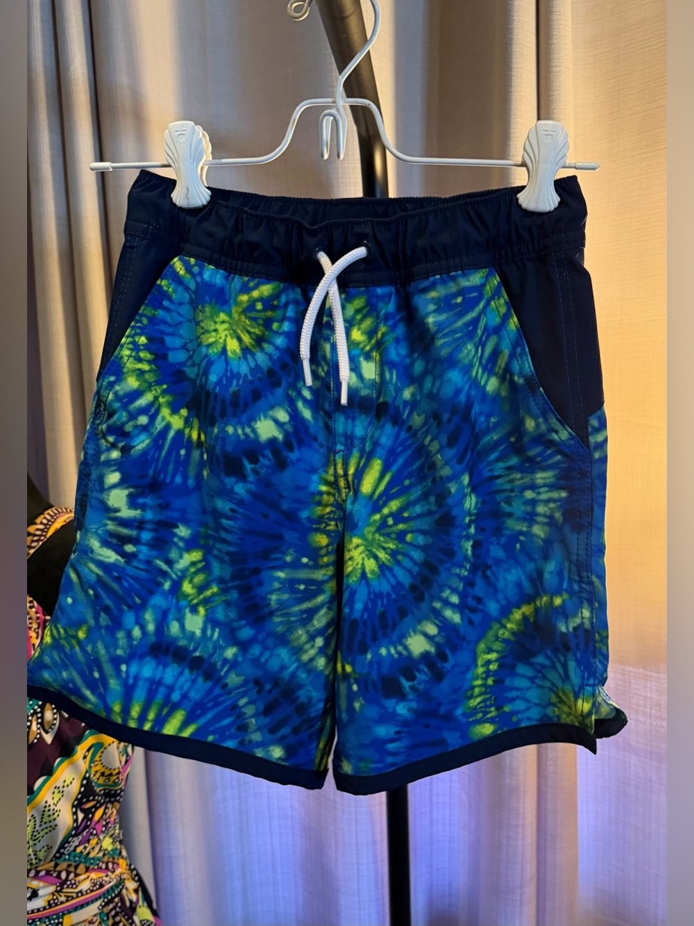 Lands' End Blue and Green Tie-Dye Kids Swim Trunks
